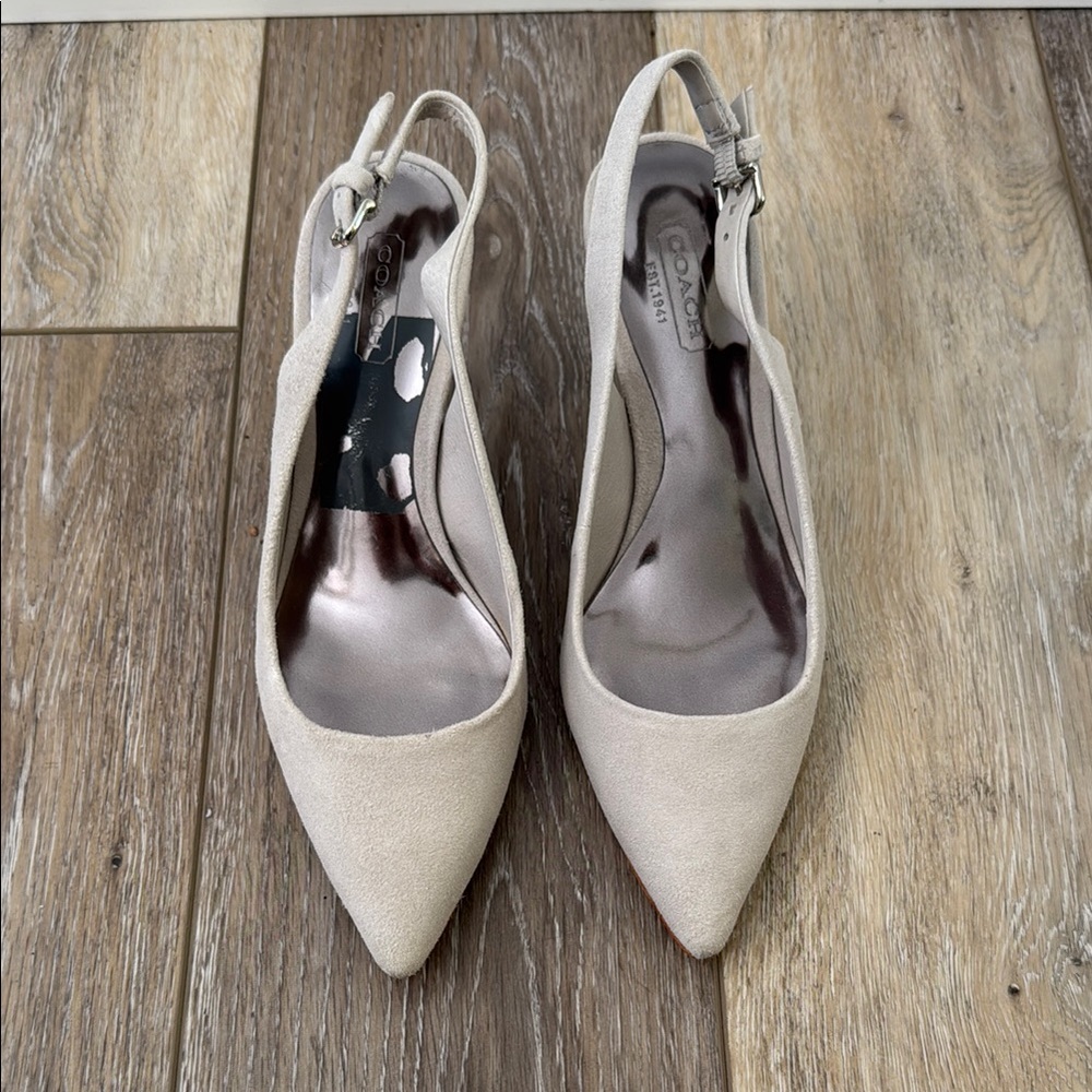 Coach Gray Pointed-Toe Slingback Heels